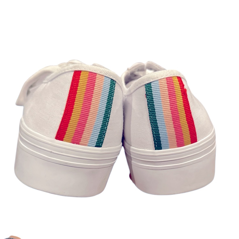 BODEN RAINBOW STRIPE BACK White Canvas PLATFORM Sneakers 40